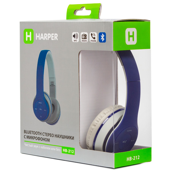 Наушники Bluetooth с MP3 Harper HB-212 Blue